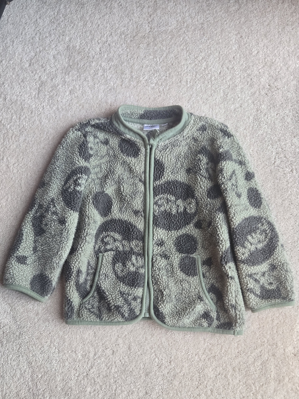 Kids Olive Green Sherpa Puffer Jacket with Circle Print